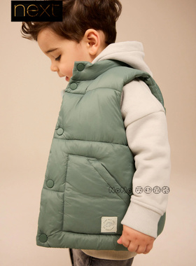 英国Next正品代购男中童灰绿色加厚棉马甲保暖背心外套Q60-443