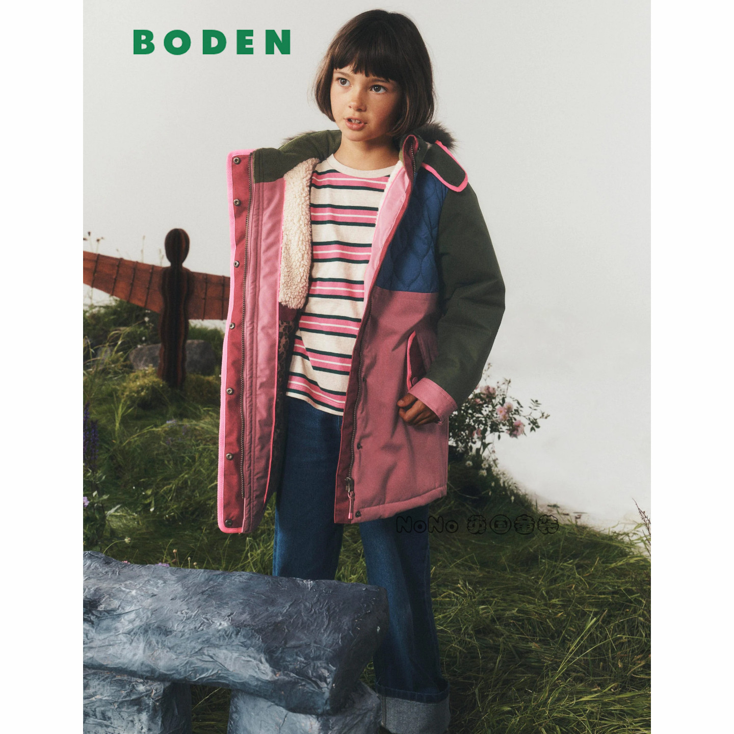 英国Mini BODEN女童粉蓝色滑雪外套棉服加厚棉衣长款2-14岁G5621
