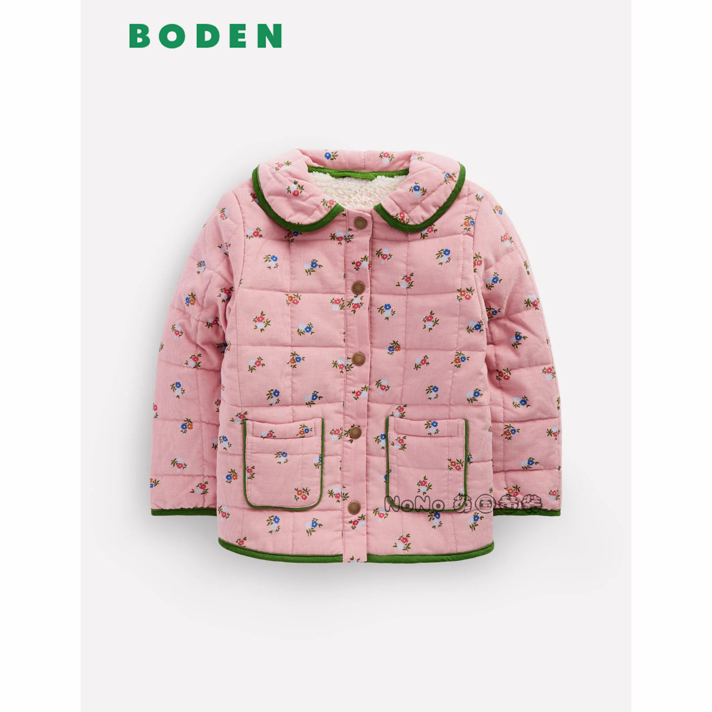 代购英国Mini BODEN女童粉色小碎花外套翻领棉服加厚棉衣G5540