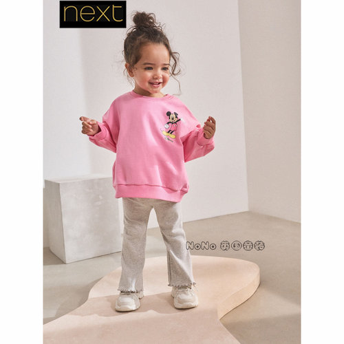 英国Next正品代购女童粉色米奇米妮卫衣纯棉喇叭裤套装AP5-266