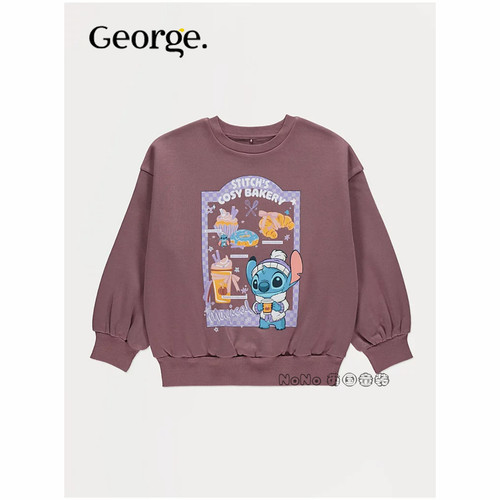 英国乔治George女大童咖色史迪仔奇卫衣宽松5-11岁新款1451140