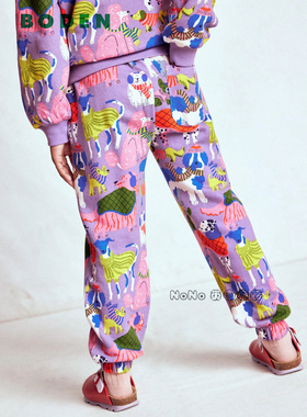 代购英国Mini Boden女童紫色小狗满印休闲运动裤纯棉2-12岁G5607