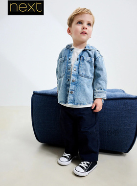 英国Next正品代购男童浅蓝色牛仔纯棉外套衬衫夹克1-7岁F00-582