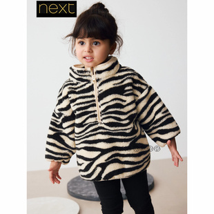 英国Next正品代购女童黑白色斑马羊羔毛加厚毛绒外套夹克F47-958