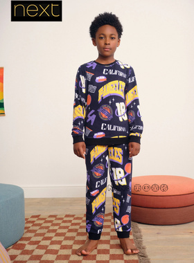 英国Next男大童亲子蓝色篮球亲肤绒家居服睡衣裤3-16岁F70-642