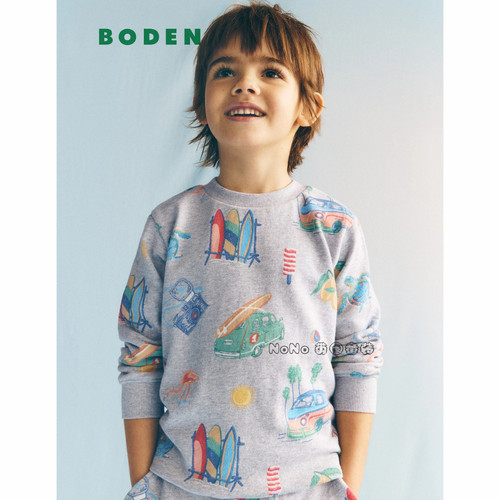 英国Mini Boden男童灰色度假汽车卫衣运动衫套全棉2-14岁B3068