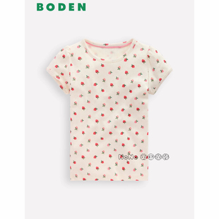 代购英国Mini BODEN女童白底粉色草莓印花短袖T恤全棉2-12岁G5259