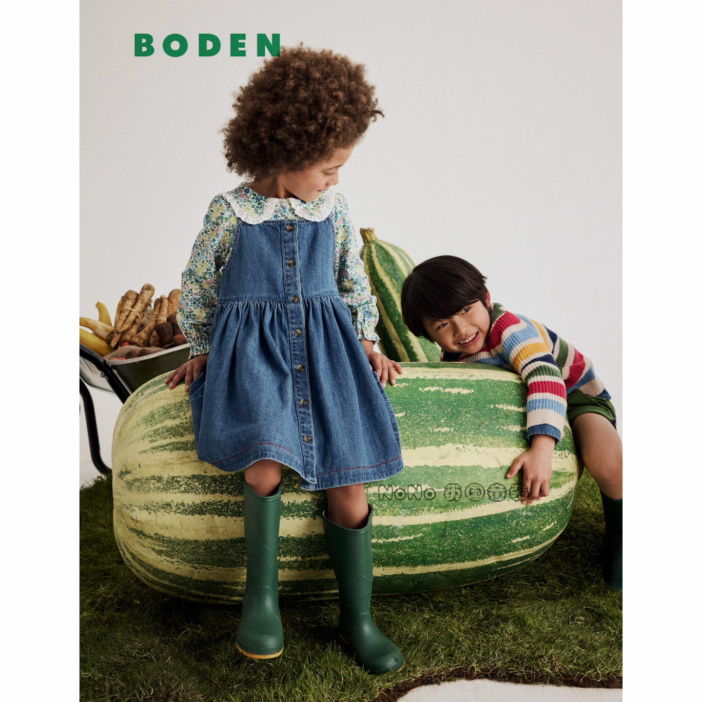 代购英国Mini Boden女童牛仔连衣裙纯棉背带吊带3-12岁G5516-DEN