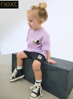 英国Next正品代购女童紫色米奇短袖T恤衫宽松短裤纯棉套装AJ2-601