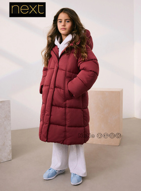 英国Next女大童亲子红色外套加厚长款棉服防雨雪3-16岁AN6-396