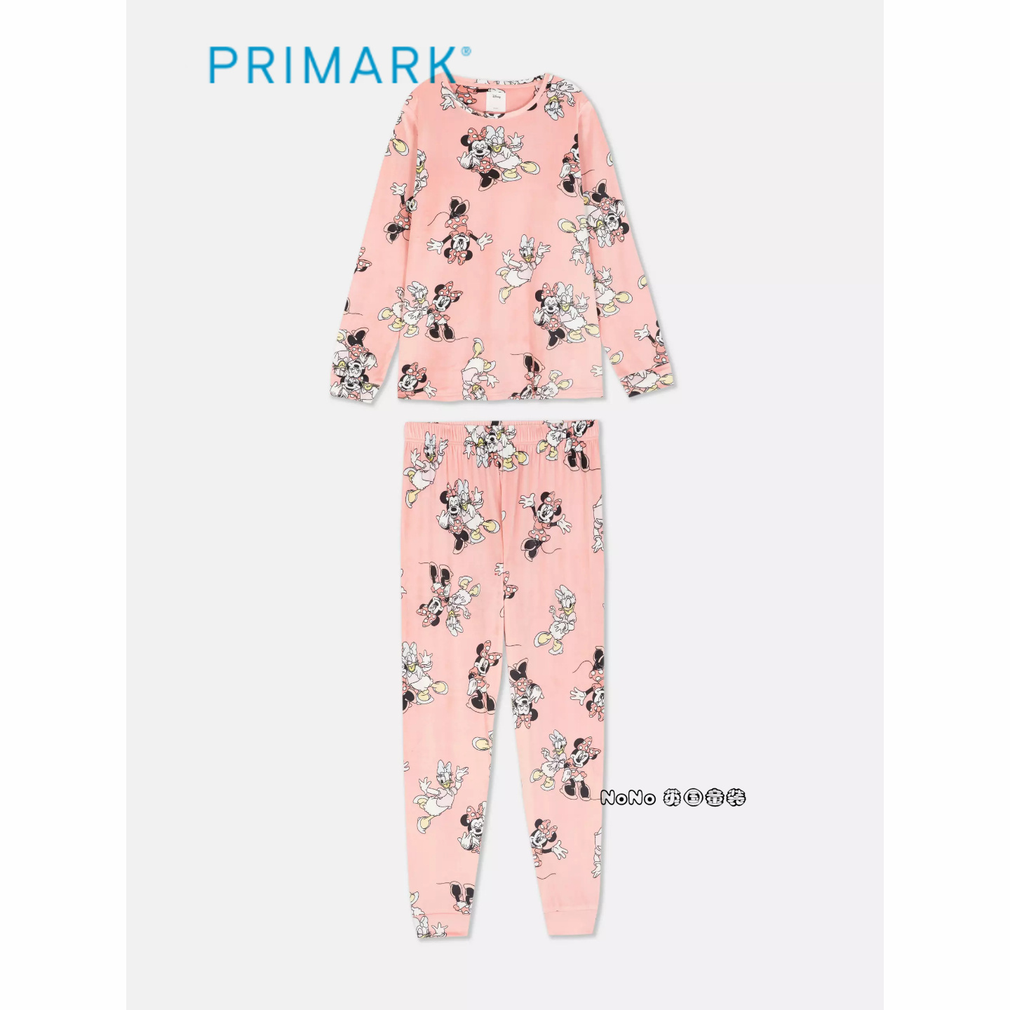 代购英国Primark女款成人大童粉色米妮黛西长袖家居服睡衣裤新款