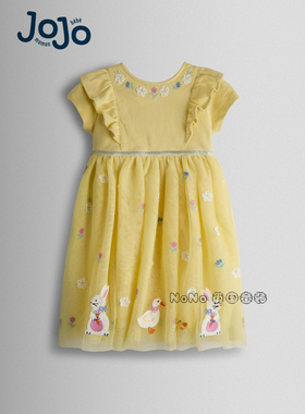 英国JoJo Maman Bebe女童黄色兔小鸭刺绣花礼服裙连衣裙V00-500