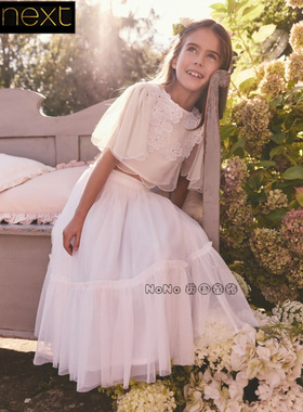 英国Next正品代购女大童白色3D花朵半裙上衣伴娘演出礼服E58-302