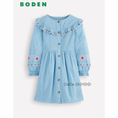 代购 12岁G5785 连衣裙全棉2 英国Mini Boden女童蓝色刺绣花长袖