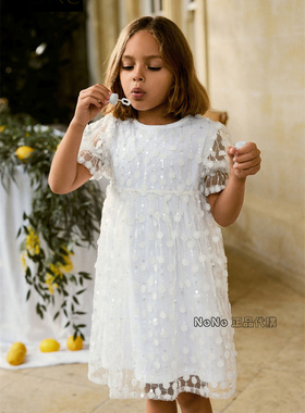 英国Next正品代购女大童白色网眼亮片连衣裙洋装网纱裙子N31-953