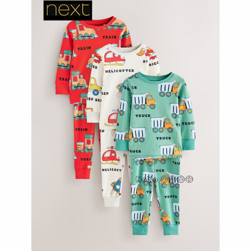 英国Next正品男童红白飞机挖掘机长袖家居服睡衣秋裤纯棉AP9-443