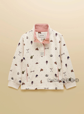 NEXT英国兔代购女童乳白色马满印卫衣立领运动衫2-10岁AY7-587