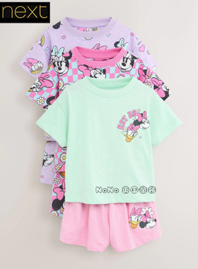 现货英国Next女童粉紫色米妮黛西短袖家居服睡衣裤套装夏AC1-114