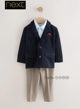 英国Next男童蓝色衬衫礼服西装格长裤演出生日套装1-9岁AY6-146