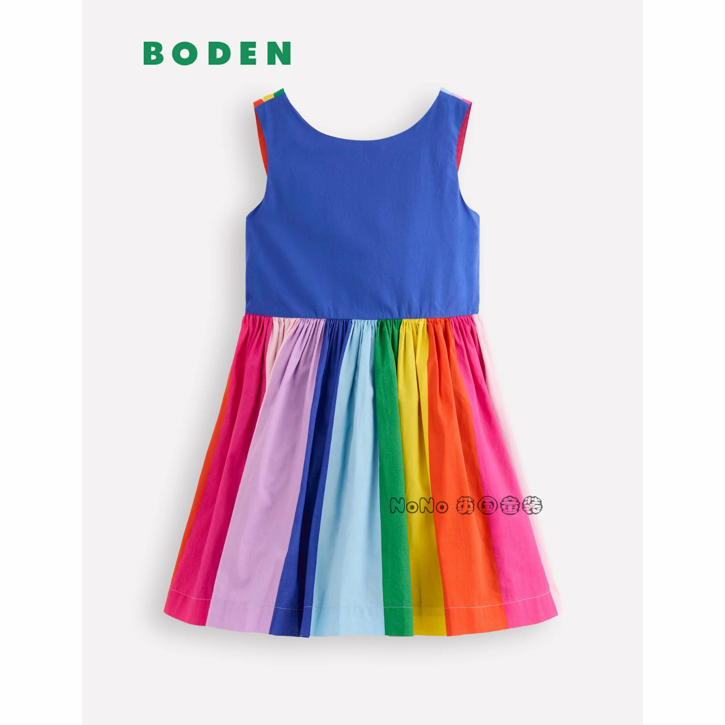 代购英国Mini Boden女童蓝色彩虹吊带连衣裙全棉2-12岁G5793