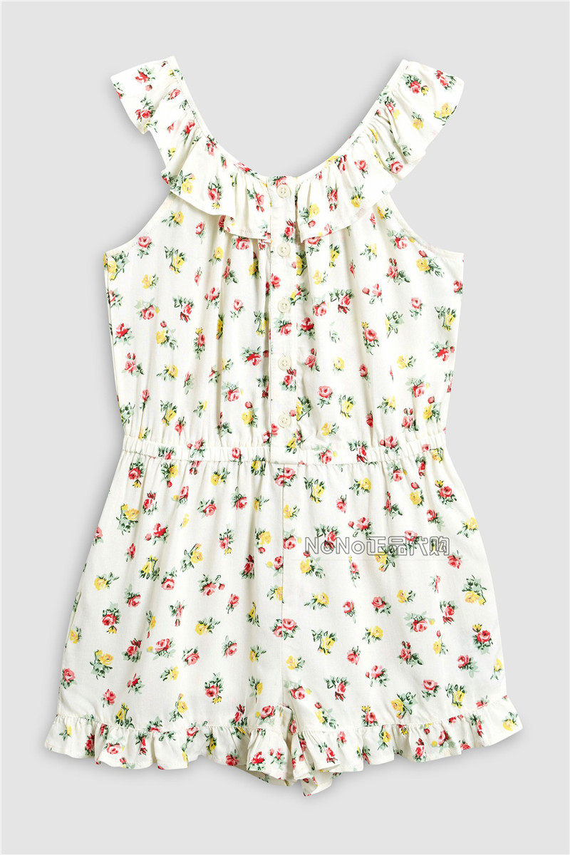 现货Next英国正品女童夏白色碎花吊带连身裤连体短裤沙滩501-989