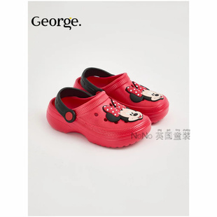 现货英国乔治George正品女童红色米妮包头凉拖鞋凉鞋洞洞鞋
