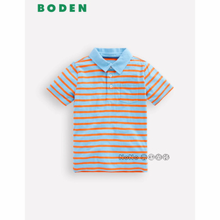 英国Mini BODEN男童蓝橙色条纹百搭POLO衫短袖T恤全棉2-14岁B2979