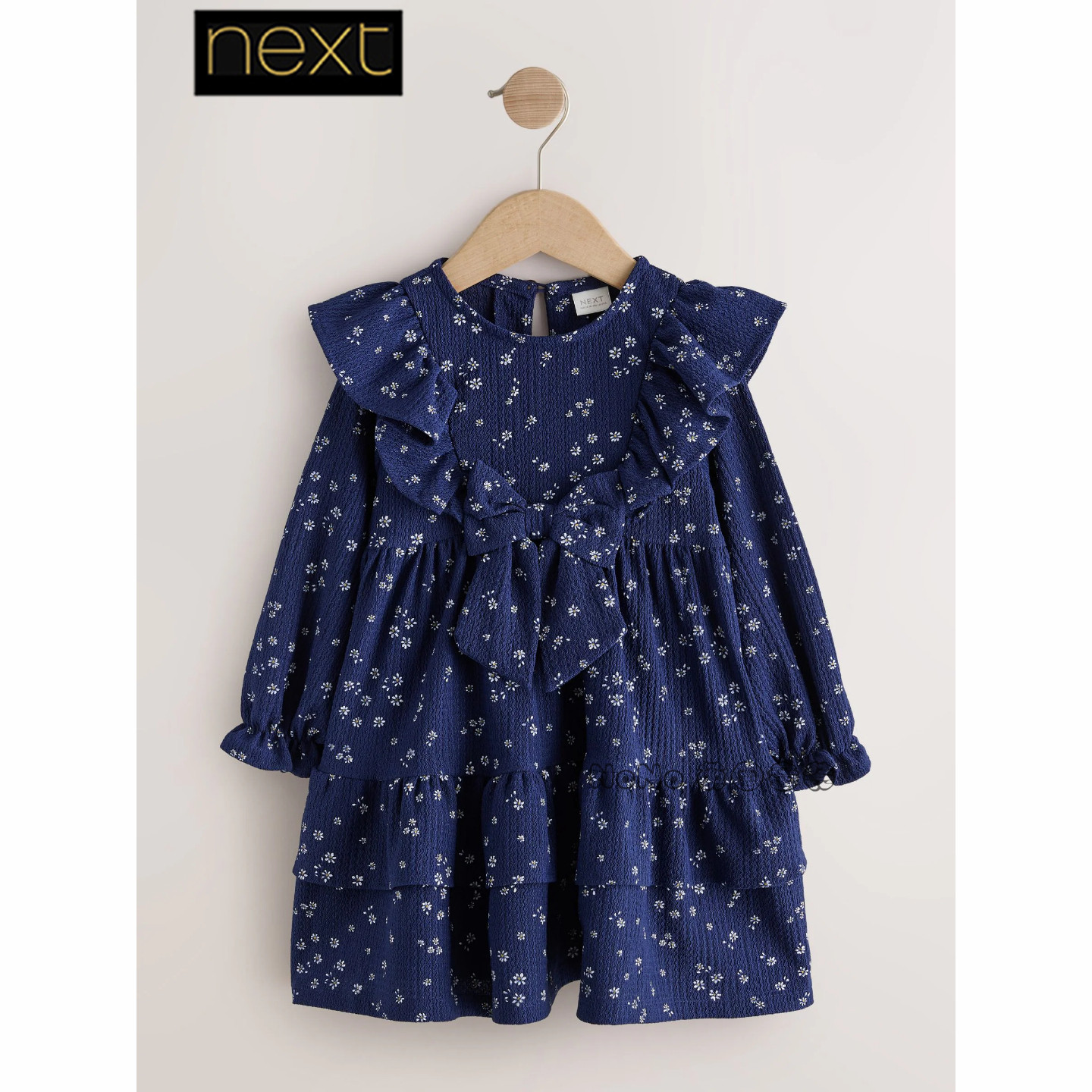 英国Next正品代购女童深蓝色小碎花长袖连衣裙1-7岁新款Y62-848