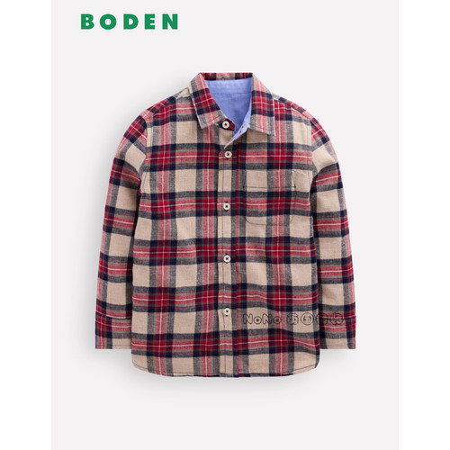 英国Mini BODEN男童新年红白色格子衬衫长袖衬衣纯棉2-14岁B2779