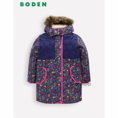 英国Mini BODEN女童蓝色碎花外套棉服加厚棉衣长款2-14岁G5621