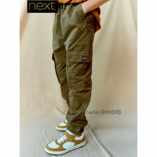 Next英国正品男大童亲子墨绿色工装运动长裤束口松紧带C87-386
