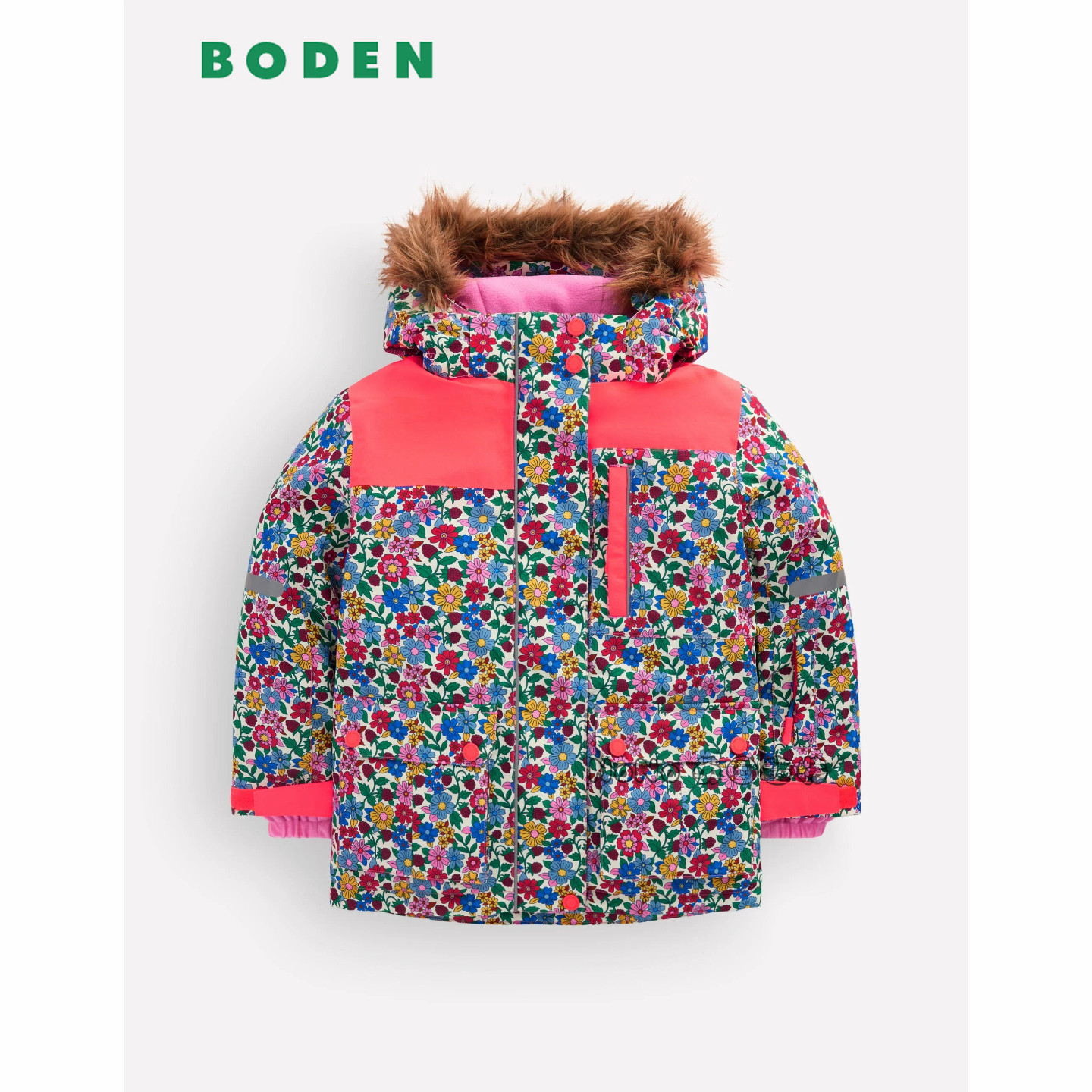 英国Mini BODEN女童粉蓝色碎花滑雪防雨雪外套棉服加厚衣G5566