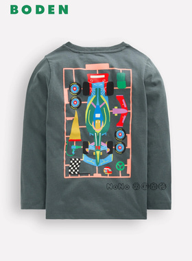 代购英国Mini BODEN正品男童灰色赛车印花长袖T恤纯棉2-14岁B3055