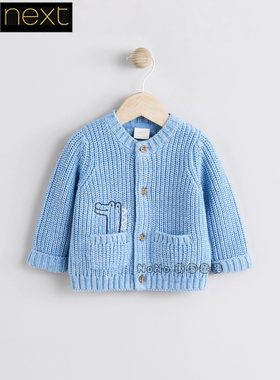 英国正品Next代购男婴蓝色刺绣鳄鱼开衫针织连帽外套纯棉Q61-218