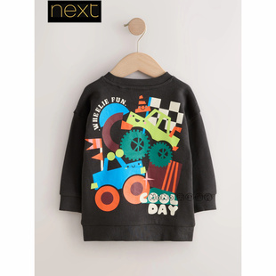 纯棉休闲F14 男童黑色汽车印花卫衣运动衫 606 代购 英国Next正品