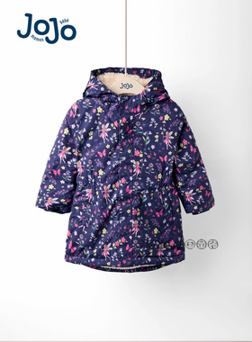 英国JoJo Maman Bebe女童蓝色花仙子碎花外套加厚毛棉服F34-872