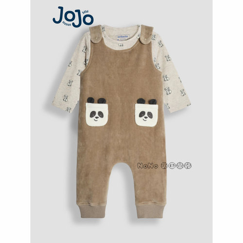 英国JOJO Maman Bebe婴儿丝绒熊猫背带裤包屁衣纯棉套装B06-315