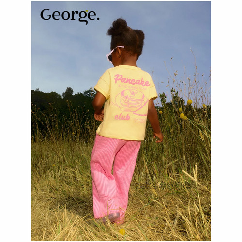 英国乔治George女童粉色短袖T恤长裤全棉套装新款1-8岁1391401