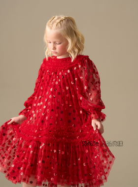 英国Angel Rocket代购NEXT女大童连衣裙红色亮片礼服裙Y16-348