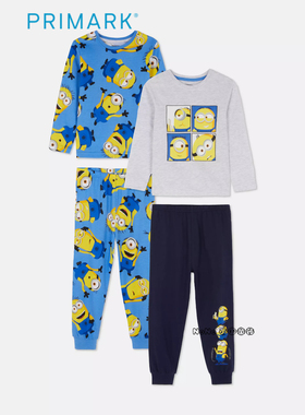 代购英国Primark男童蓝色小黄人长袖家居服睡衣裤纯棉两套1-10岁