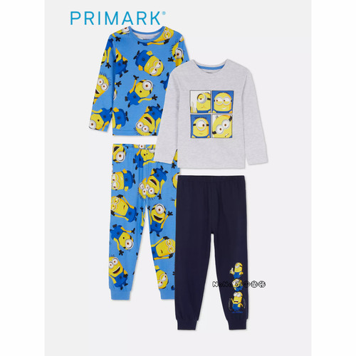 代购英国Primark男童蓝色小黄人长袖家居服睡衣裤纯棉两套1-10岁