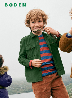 英国Mini BODEN男童绿色灯芯绒衬衫长袖衬衣厚款纯棉2-14岁B3073