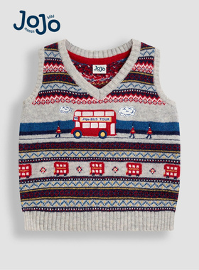 英国JoJo Maman Bebe男童英伦巴士灰色马甲毛衣针织衫羊毛F49-222