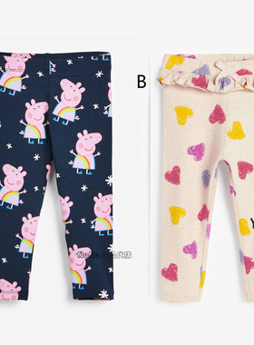 现货英国Next正品女童深蓝色小猪佩奇彩虹打底裤粉色267-389