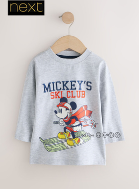 英国Next代购正品男童灰色米奇迪士尼纯棉长袖T恤1-8岁F67-035