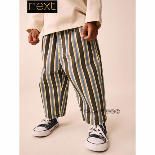 Next英国正品代购儿童棕蓝色条纹休闲长裤全棉1-7岁新款V43-205