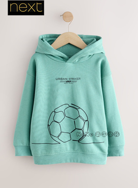 英国Next男大童亲子绿色足球连帽卫衣运动休闲运动3-16岁W96-241