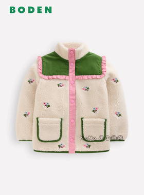英国Mini BODEN女童白绿色刺绣外套羊羔毛棉服加厚2-12岁G5582