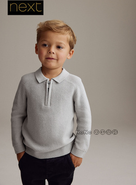 英国Next正品代购男童灰色针织衫毛衣套头拉链POLO衫学院K82-656