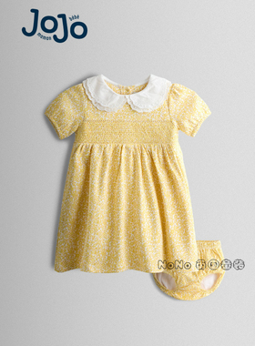 英国JOJO Maman Bebe婴童黄色碎花打揽连衣裙打底裤套装V11-463